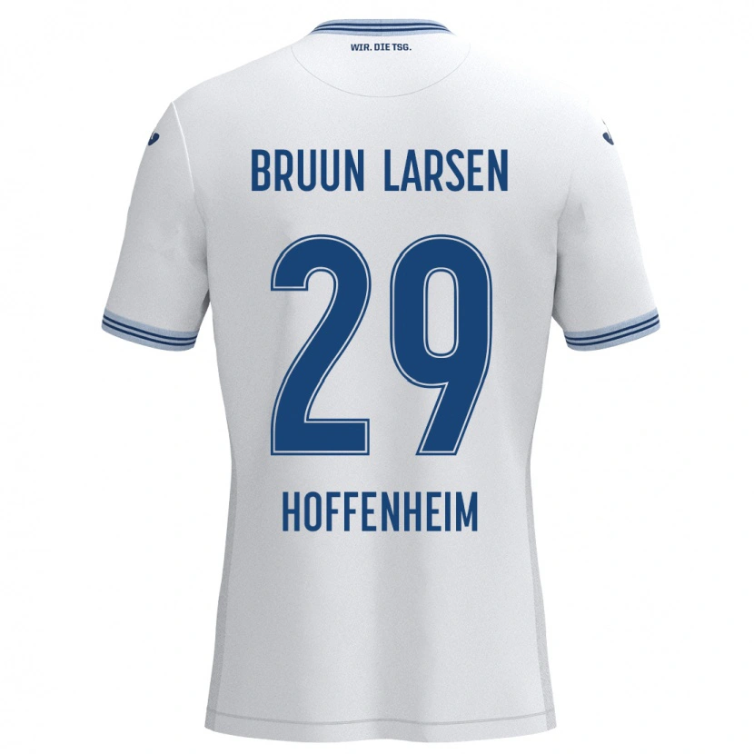 Danxen Mænd Jacob Bruun Larsen #29 Hvid Blå Udebane Spillertrøjer 2024/25 Trøje T-Shirt