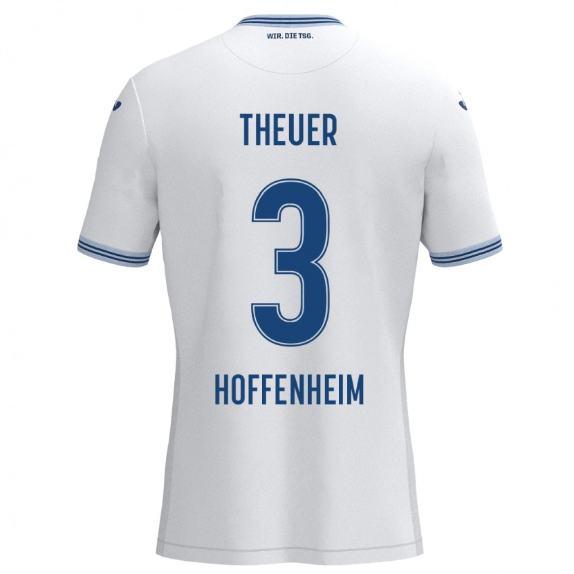 Danxen Mænd Maximilian Theuer #3 Hvid Blå Udebane Spillertrøjer 2024/25 Trøje T-Shirt