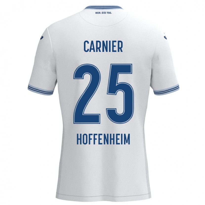 Danxen Mænd Alekseï Carnier #25 Hvid Blå Udebane Spillertrøjer 2024/25 Trøje T-Shirt