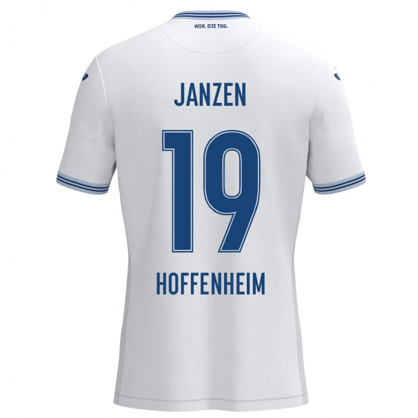 Danxen Mænd Mathilde Janzen #19 Hvid Blå Udebane Spillertrøjer 2024/25 Trøje T-Shirt