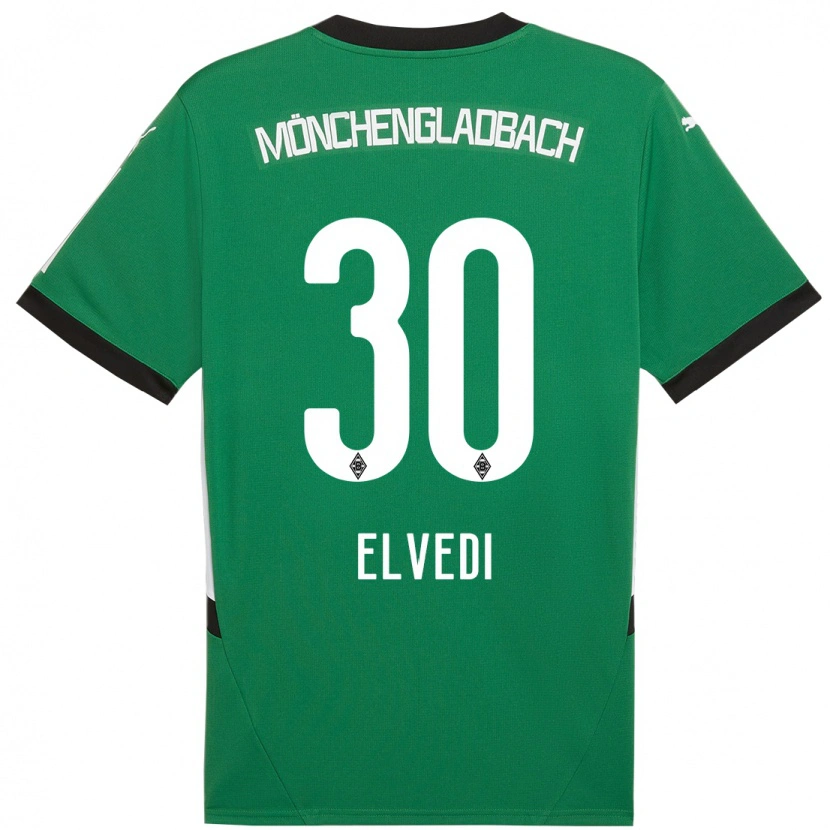Danxen Mænd Nico Elvedi #30 Grøn Hvid Udebane Spillertrøjer 2024/25 Trøje T-Shirt