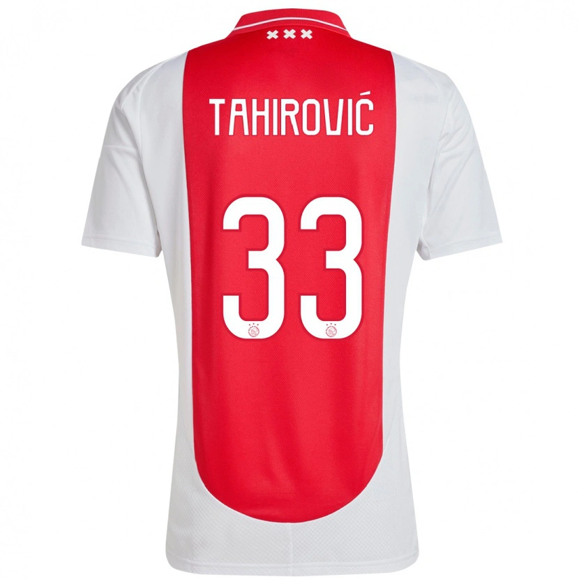 Danxen Kvinder Benjamin Tahirovic #33 Rød Hvid Hjemmebane Spillertrøjer 2024/25 Trøje T-Shirt