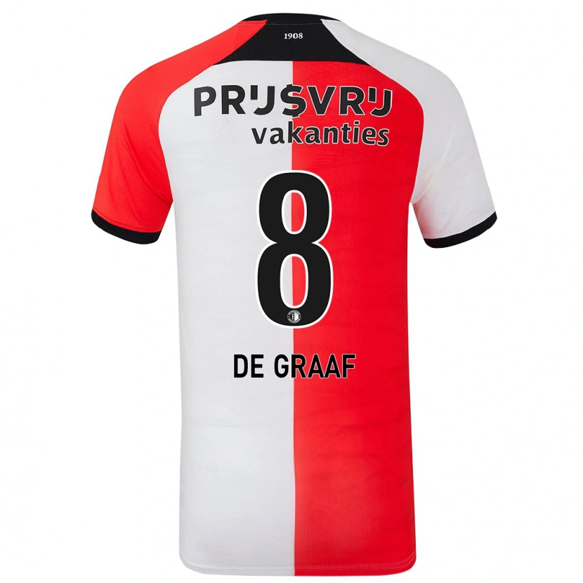 Danxen Kvinder Esmee De Graaf #8 Rød Hvid Hjemmebane Spillertrøjer 2024/25 Trøje T-Shirt
