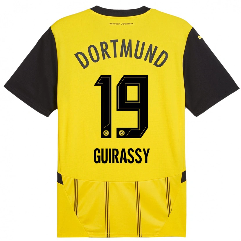Danxen Kvinder Serhou Guirassy #19 Gul Sort Hjemmebane Spillertrøjer 2024/25 Trøje T-Shirt