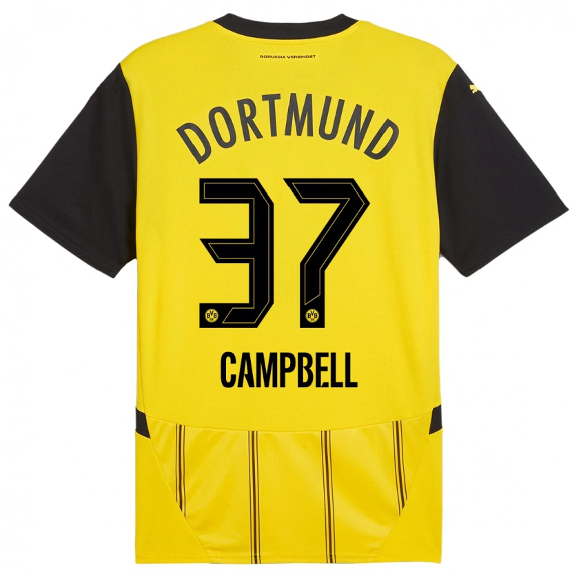 Danxen Kvinder Cole Campbell #37 Gul Sort Hjemmebane Spillertrøjer 2024/25 Trøje T-Shirt