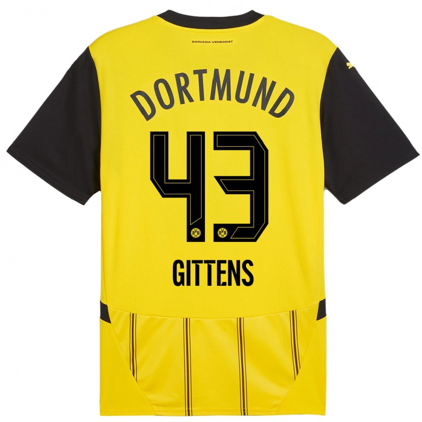 Danxen Kvinder Jamie Gittens #43 Gul Sort Hjemmebane Spillertrøjer 2024/25 Trøje T-Shirt