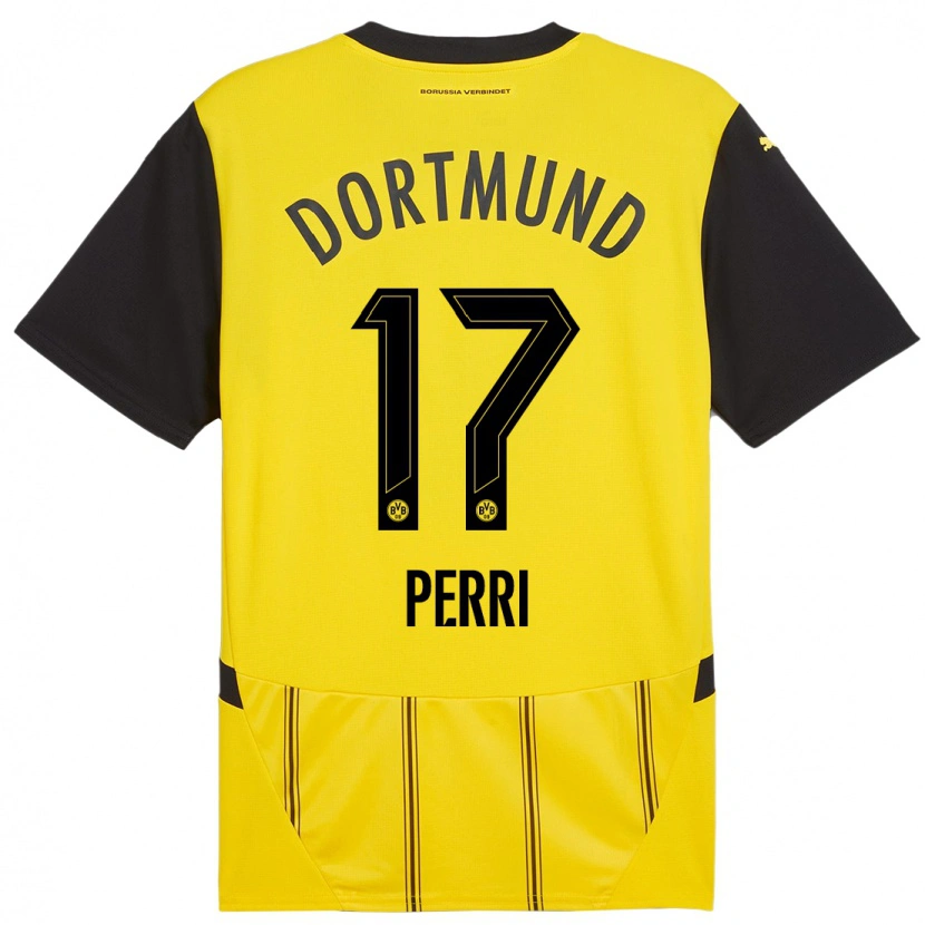 Danxen Kvinder Luca Perri #17 Gul Sort Hjemmebane Spillertrøjer 2024/25 Trøje T-Shirt