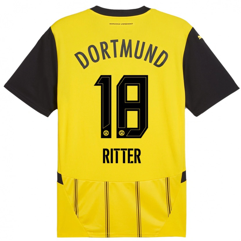 Danxen Kvinder Roméo Ritter #18 Gul Sort Hjemmebane Spillertrøjer 2024/25 Trøje T-Shirt