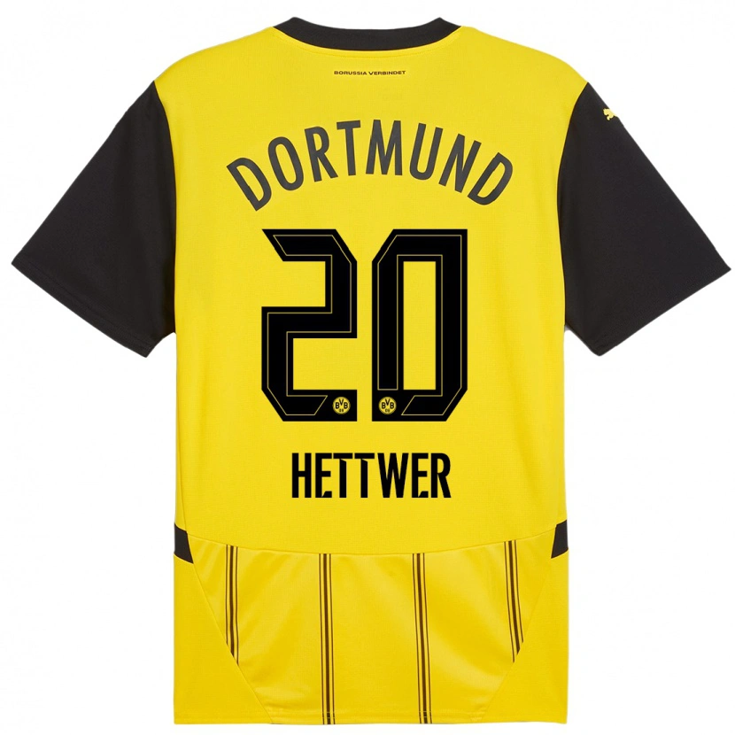Danxen Kvinder Julian Hettwer #20 Gul Sort Hjemmebane Spillertrøjer 2024/25 Trøje T-Shirt