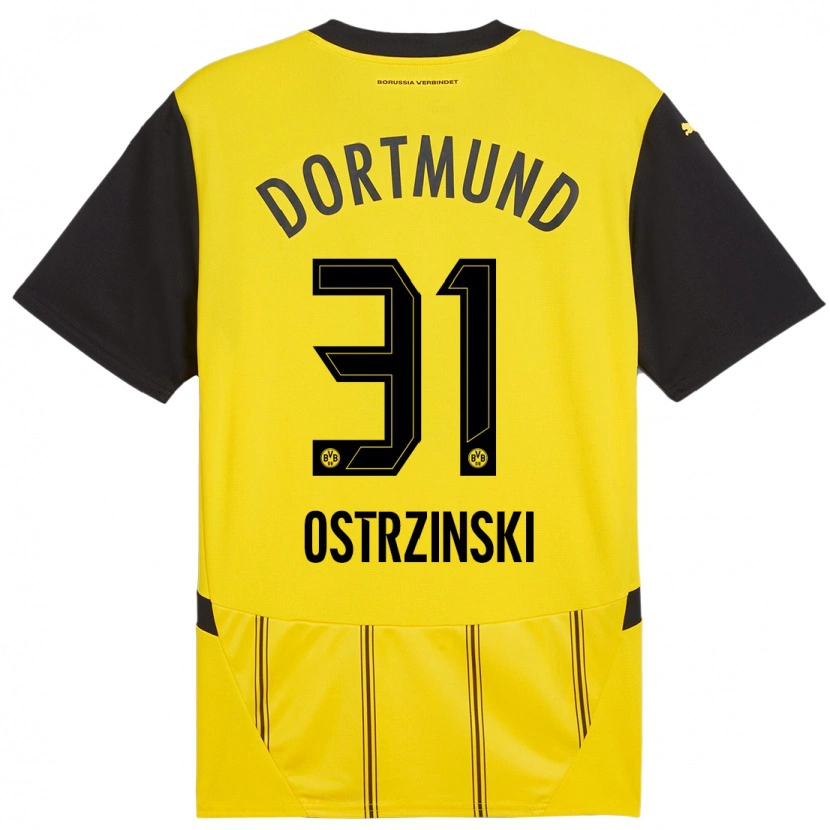 Danxen Kvinder Silas Ostrzinski #31 Gul Sort Hjemmebane Spillertrøjer 2024/25 Trøje T-Shirt