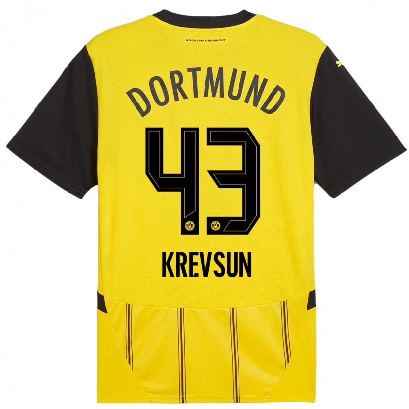 Danxen Kvinder Danylo Krevsun #43 Gul Sort Hjemmebane Spillertrøjer 2024/25 Trøje T-Shirt