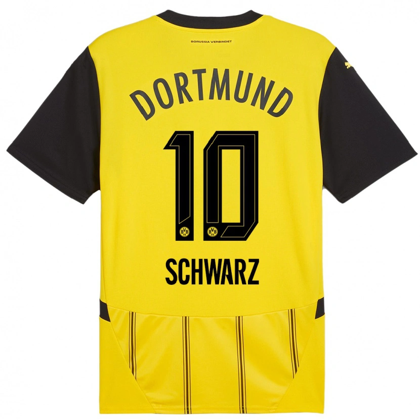 Danxen Kvinder Oskar Schwarz #10 Gul Sort Hjemmebane Spillertrøjer 2024/25 Trøje T-Shirt