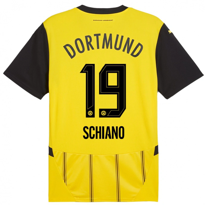 Danxen Kvinder Emilio Schiano #19 Gul Sort Hjemmebane Spillertrøjer 2024/25 Trøje T-Shirt