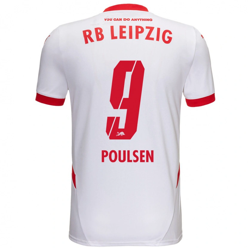 Danxen Kvinder Yussuf Poulsen #9 Hvid Rød Hjemmebane Spillertrøjer 2024/25 Trøje T-Shirt