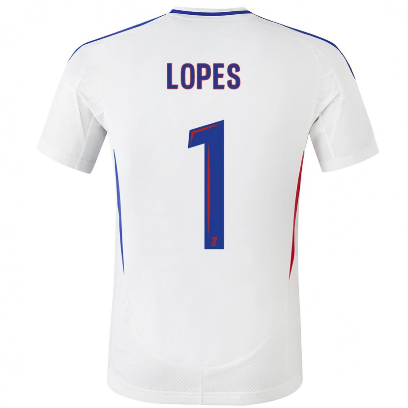 Danxen Kvinder Anthony Lopes #1 Hvid Blå Hjemmebane Spillertrøjer 2024/25 Trøje T-Shirt