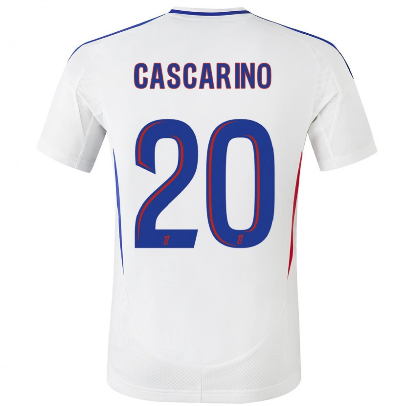 Danxen Kvinder Delphine Cascarino #20 Hvid Blå Hjemmebane Spillertrøjer 2024/25 Trøje T-Shirt