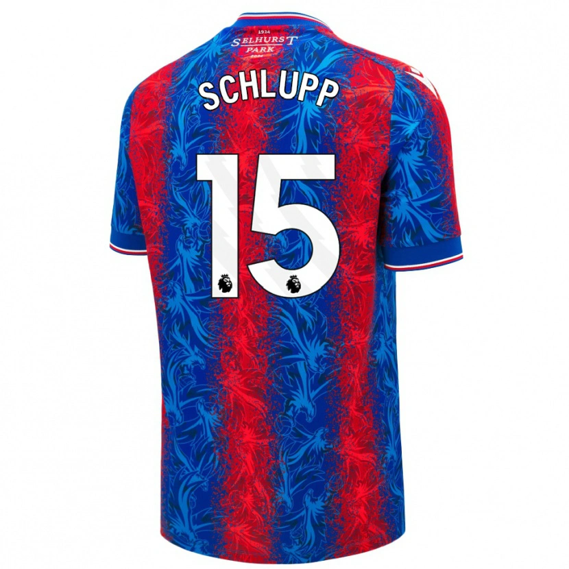 Danxen Kvinder Jeffrey Schlupp #15 Røde Blå Striber Hjemmebane Spillertrøjer 2024/25 Trøje T-Shirt