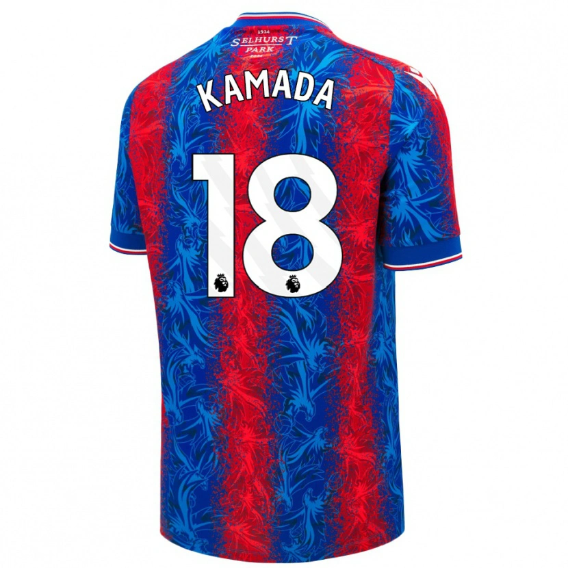 Danxen Kvinder Daichi Kamada #18 Røde Blå Striber Hjemmebane Spillertrøjer 2024/25 Trøje T-Shirt