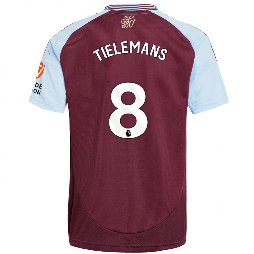 Danxen Kvinder Youri Tielemans #8 Burgund Himmelblå Hjemmebane Spillertrøjer 2024/25 Trøje T-Shirt