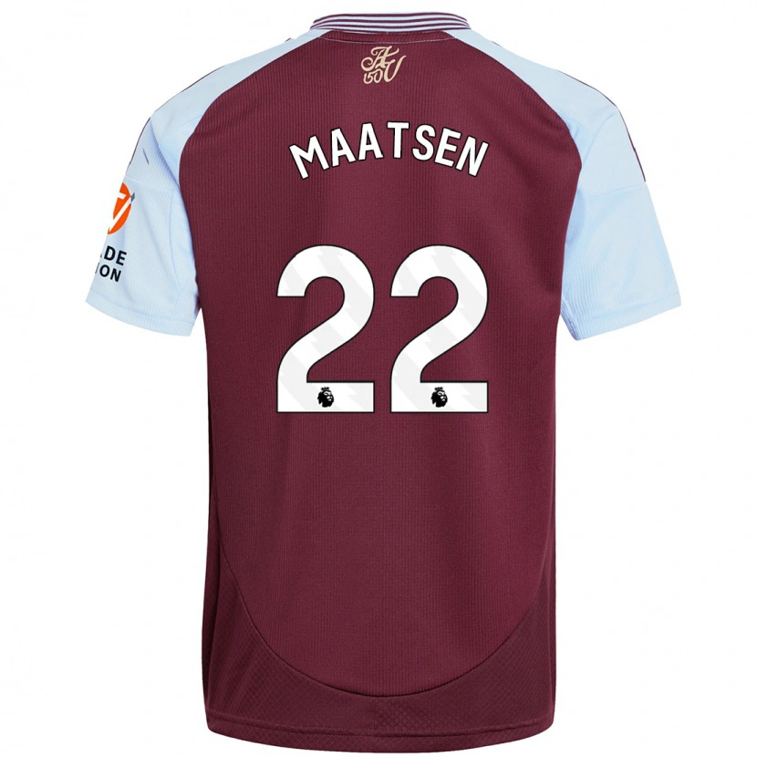 Danxen Kvinder Ian Maatsen #22 Burgund Himmelblå Hjemmebane Spillertrøjer 2024/25 Trøje T-Shirt