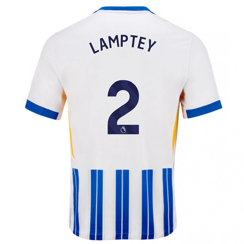 Danxen Kvinder Tariq Lamptey #2 Hvide Blå Nålestriber Hjemmebane Spillertrøjer 2024/25 Trøje T-Shirt