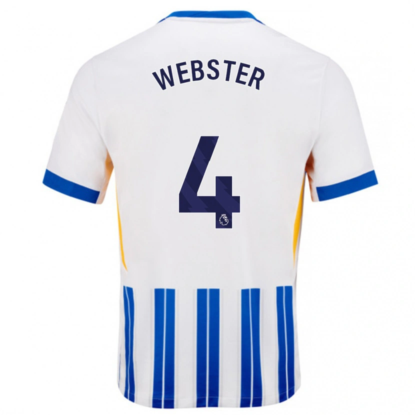 Danxen Kvinder Adam Webster #4 Hvide Blå Nålestriber Hjemmebane Spillertrøjer 2024/25 Trøje T-Shirt
