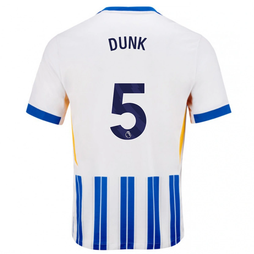 Danxen Kvinder Lewis Dunk #5 Hvide Blå Nålestriber Hjemmebane Spillertrøjer 2024/25 Trøje T-Shirt
