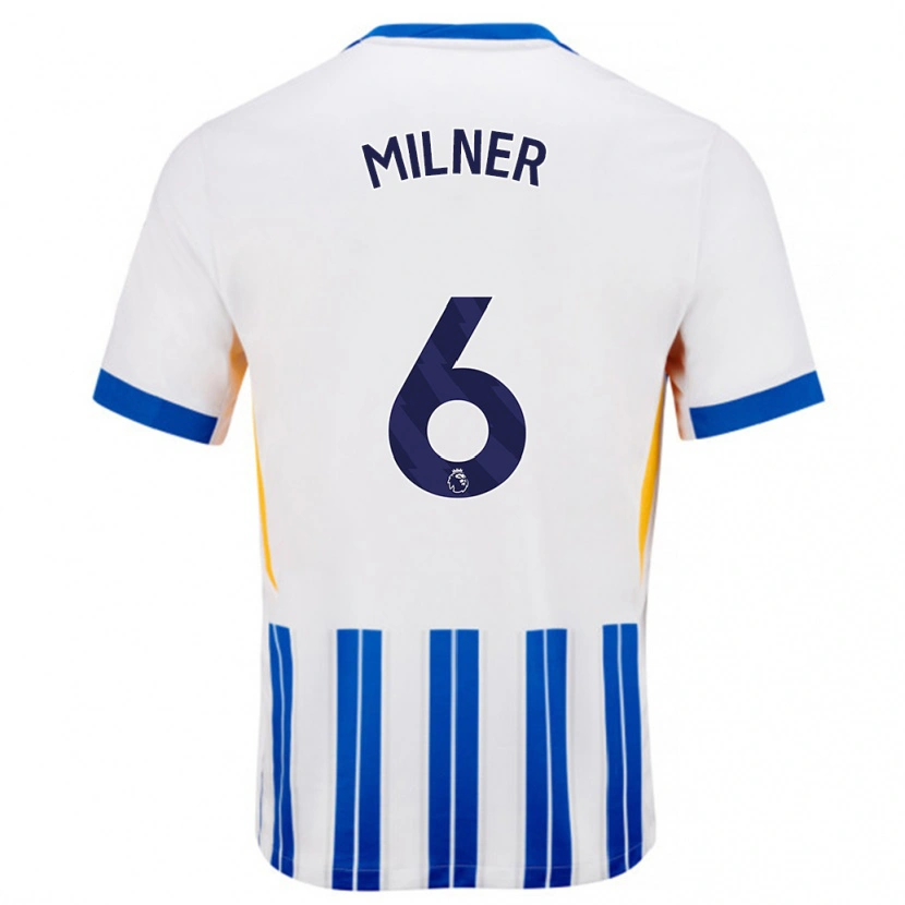 Danxen Kvinder James Milner #6 Hvide Blå Nålestriber Hjemmebane Spillertrøjer 2024/25 Trøje T-Shirt