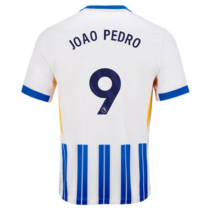 Danxen Kvinder João Pedro #9 Hvide Blå Nålestriber Hjemmebane Spillertrøjer 2024/25 Trøje T-Shirt