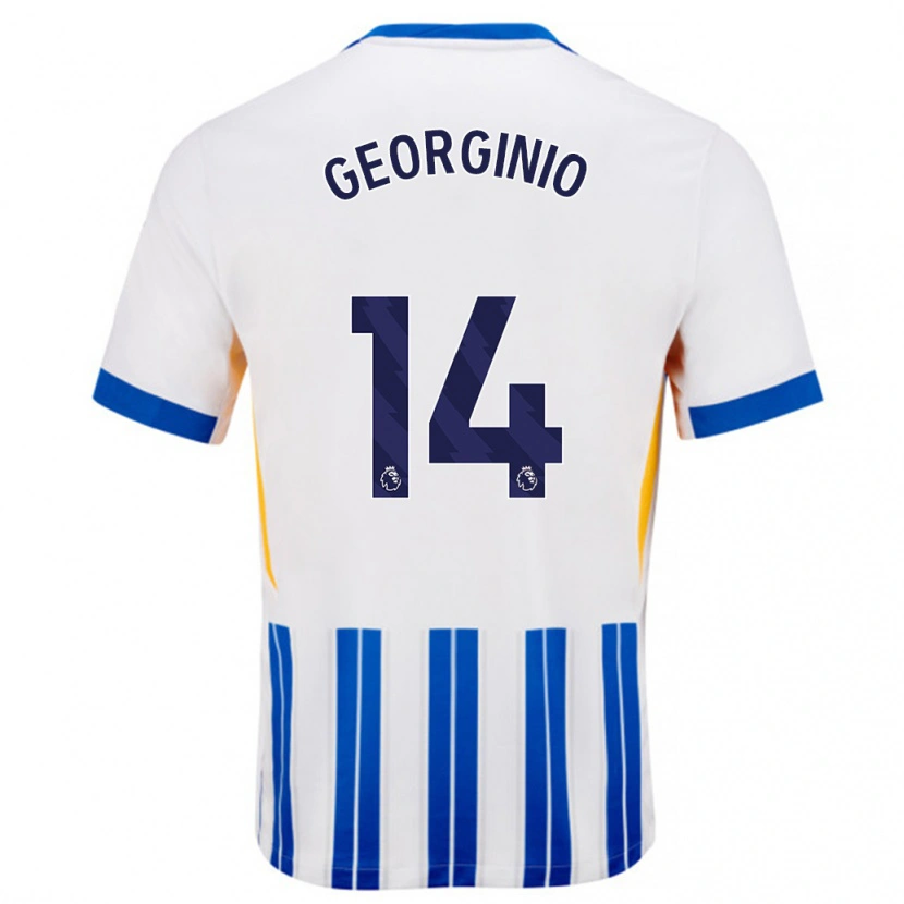 Danxen Kvinder Georginio Rutter #14 Hvide Blå Nålestriber Hjemmebane Spillertrøjer 2024/25 Trøje T-Shirt