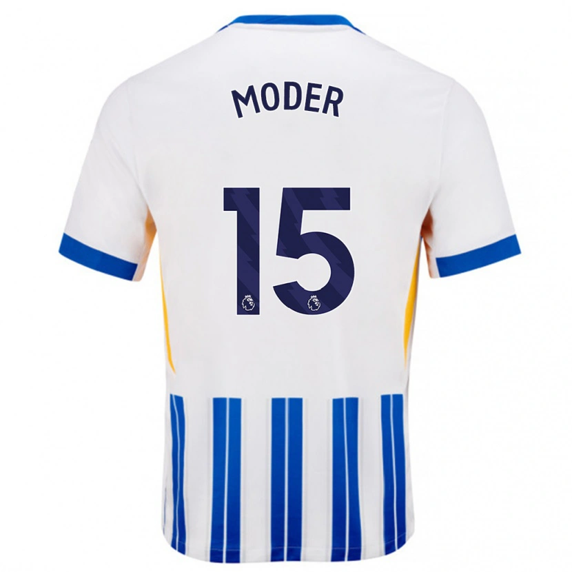 Danxen Kvinder Jakub Moder #15 Hvide Blå Nålestriber Hjemmebane Spillertrøjer 2024/25 Trøje T-Shirt