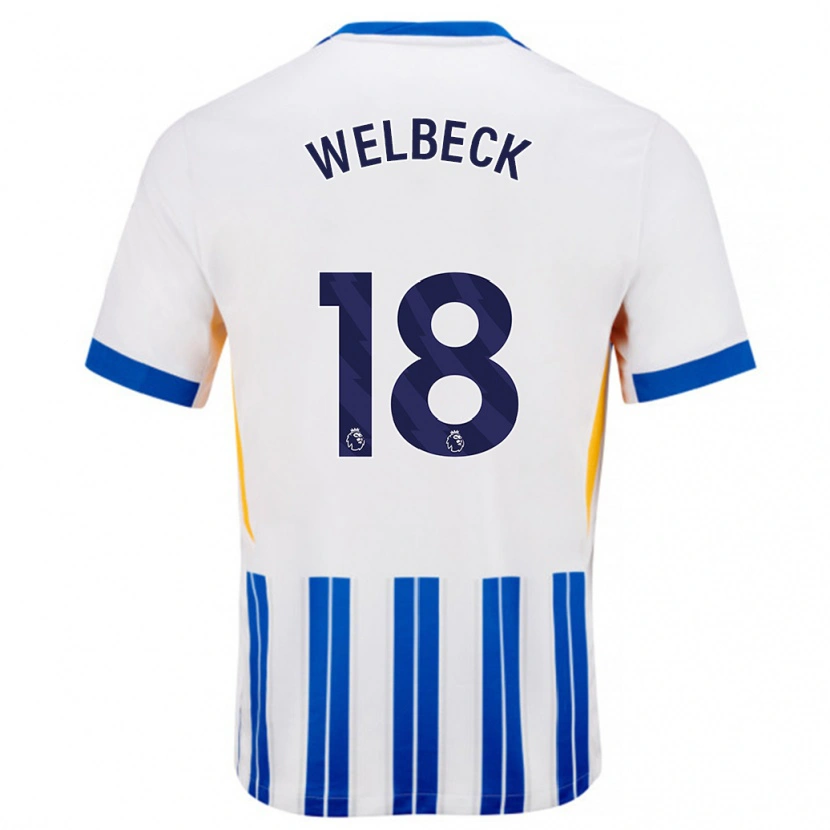 Danxen Kvinder Danny Welbeck #18 Hvide Blå Nålestriber Hjemmebane Spillertrøjer 2024/25 Trøje T-Shirt