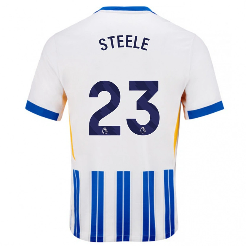 Danxen Kvinder Jason Steele #23 Hvide Blå Nålestriber Hjemmebane Spillertrøjer 2024/25 Trøje T-Shirt