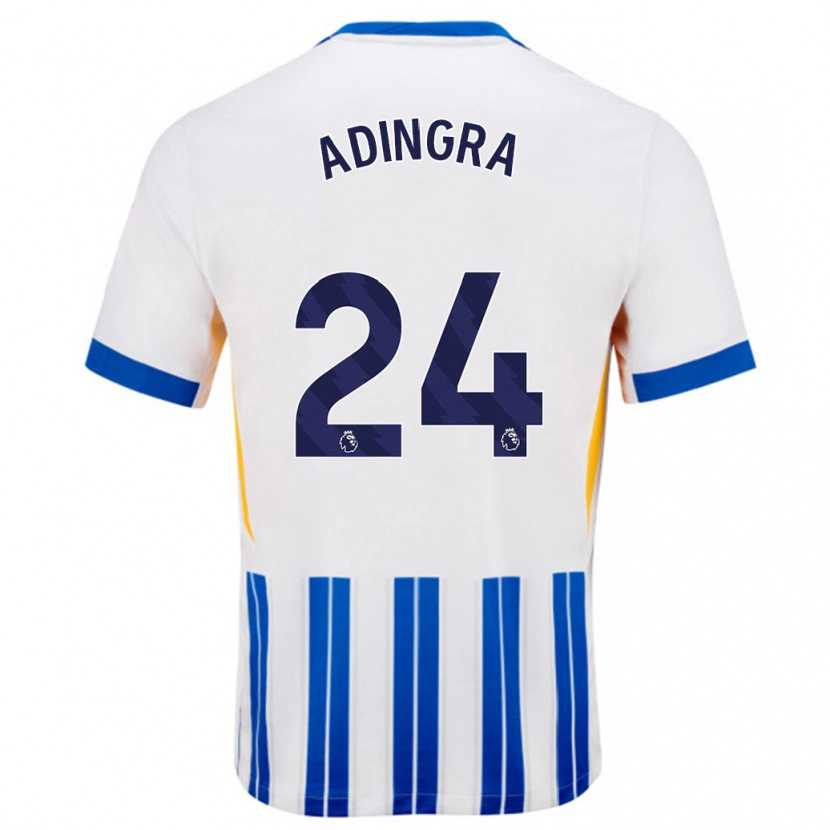 Danxen Kvinder Simon Adingra #24 Hvide Blå Nålestriber Hjemmebane Spillertrøjer 2024/25 Trøje T-Shirt
