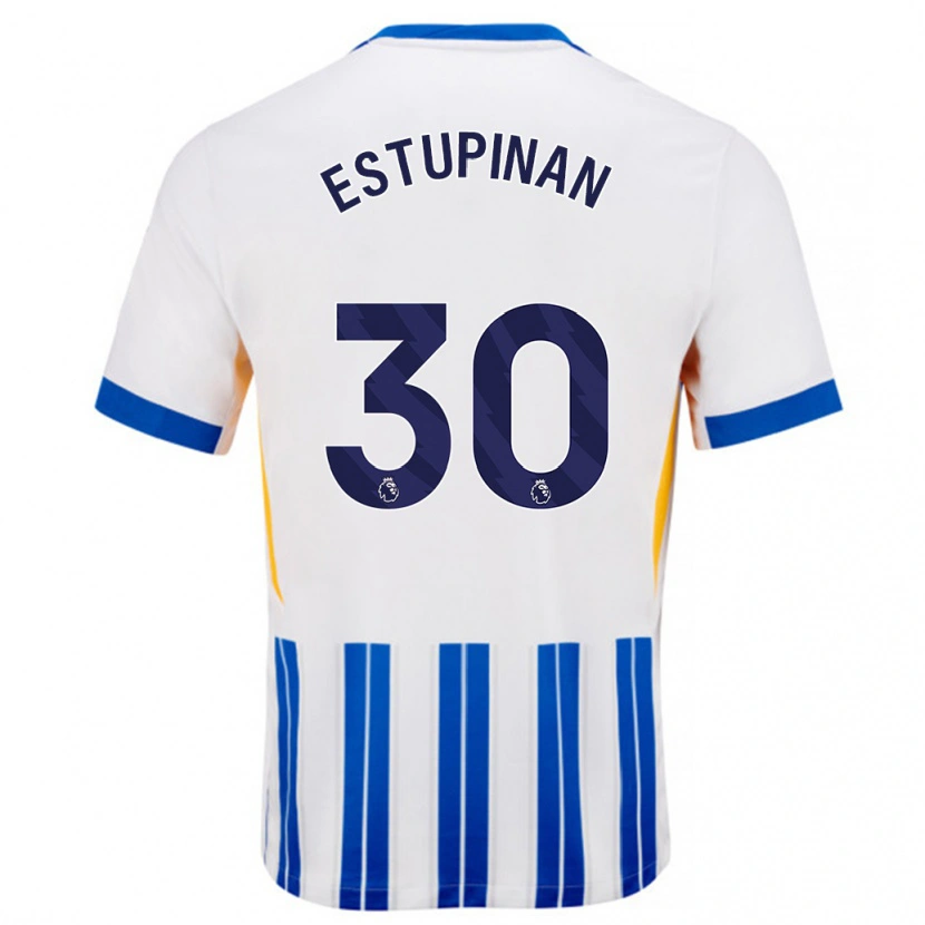Danxen Kvinder Pervis Estupiñán #30 Hvide Blå Nålestriber Hjemmebane Spillertrøjer 2024/25 Trøje T-Shirt