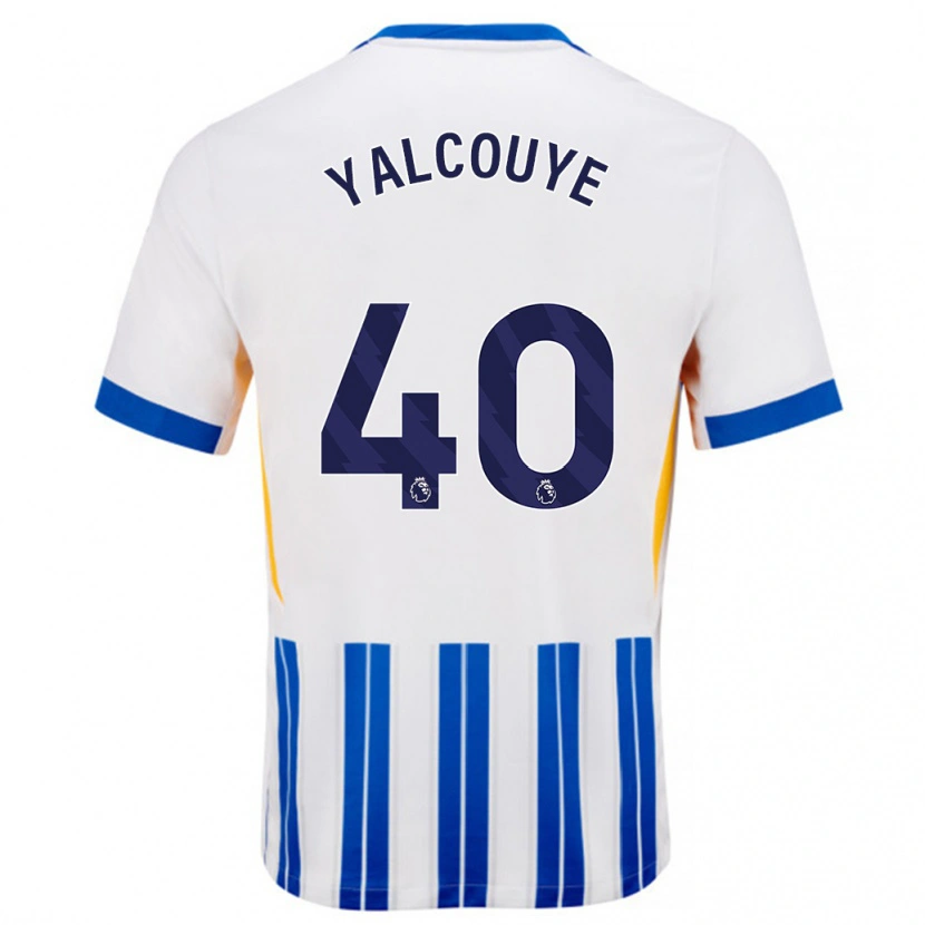 Danxen Kvinder Malick Junior Yalcouyé #40 Hvide Blå Nålestriber Hjemmebane Spillertrøjer 2024/25 Trøje T-Shirt