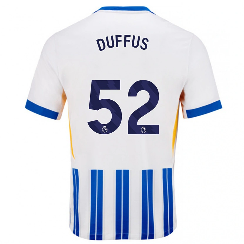 Danxen Kvinder Josh Duffus #52 Hvide Blå Nålestriber Hjemmebane Spillertrøjer 2024/25 Trøje T-Shirt