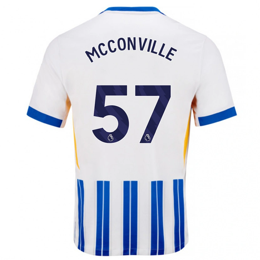 Danxen Kvinder Ruairi Mcconville #57 Hvide Blå Nålestriber Hjemmebane Spillertrøjer 2024/25 Trøje T-Shirt