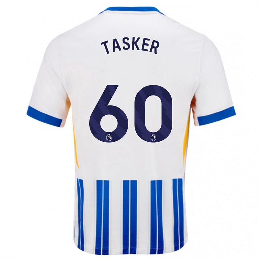 Danxen Kvinder Charlie Tasker #60 Hvide Blå Nålestriber Hjemmebane Spillertrøjer 2024/25 Trøje T-Shirt
