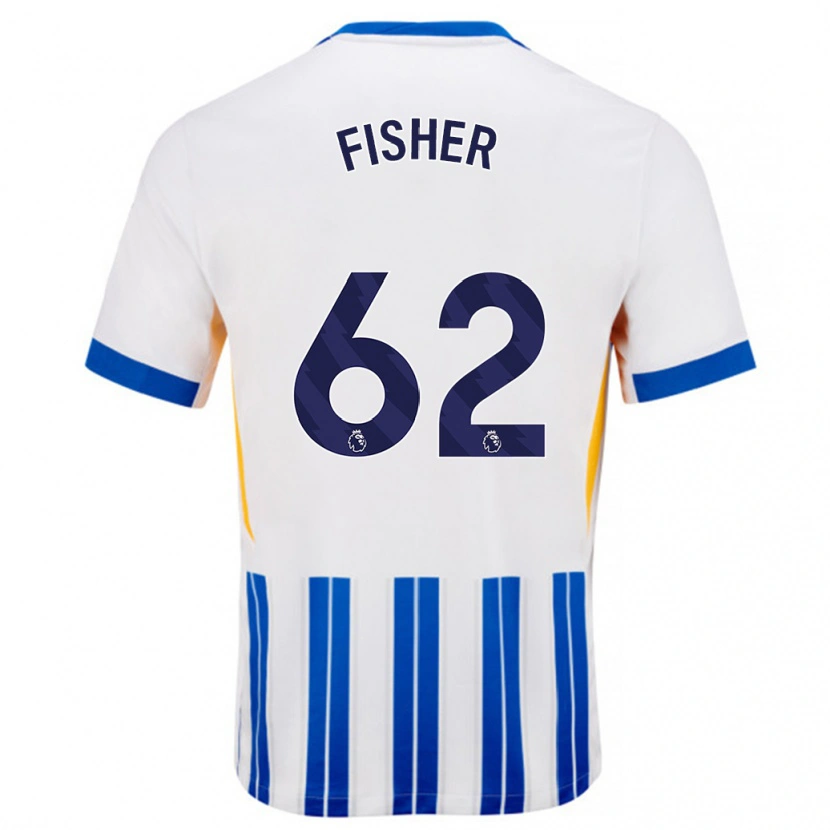 Danxen Kvinder Hugo Fisher #62 Hvide Blå Nålestriber Hjemmebane Spillertrøjer 2024/25 Trøje T-Shirt