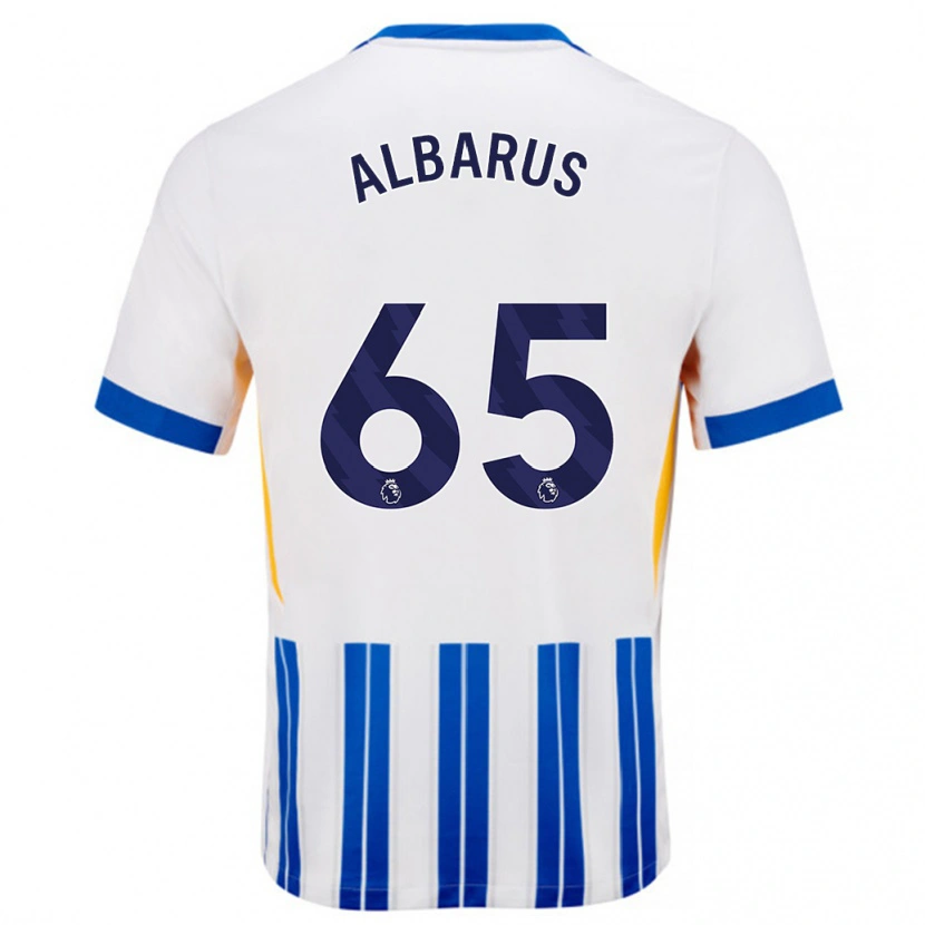Danxen Kvinder Zane Albarus #65 Hvide Blå Nålestriber Hjemmebane Spillertrøjer 2024/25 Trøje T-Shirt