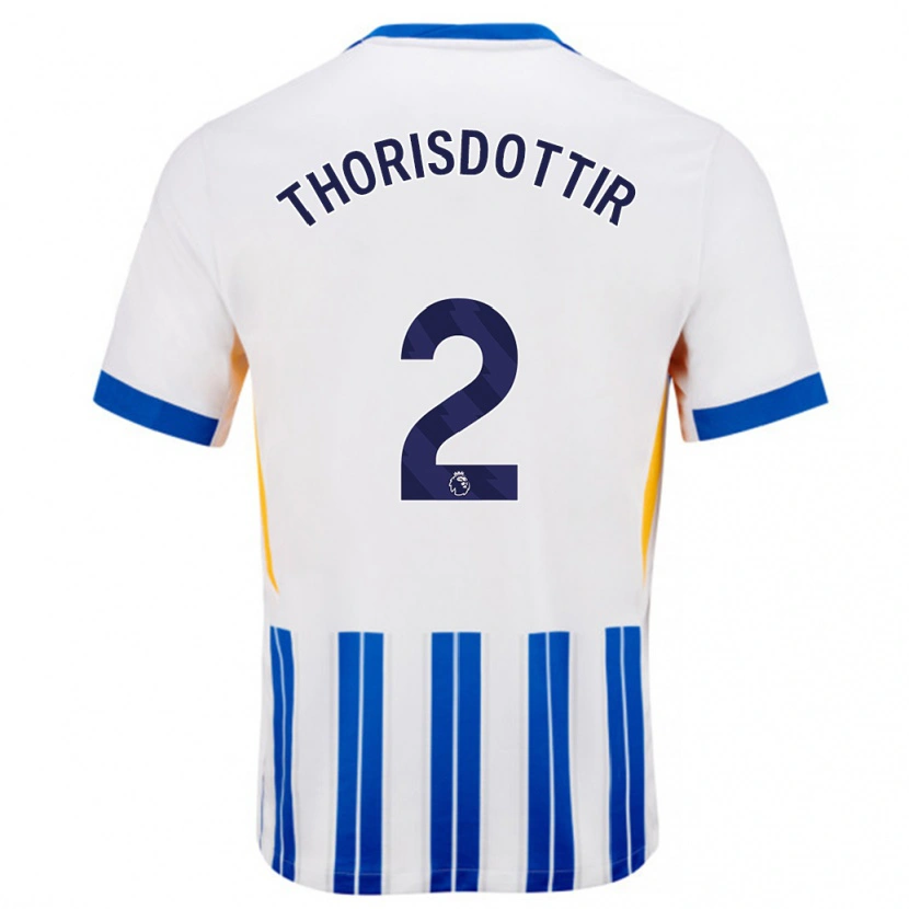 Danxen Kvinder Maria Thorisdottir #2 Hvide Blå Nålestriber Hjemmebane Spillertrøjer 2024/25 Trøje T-Shirt