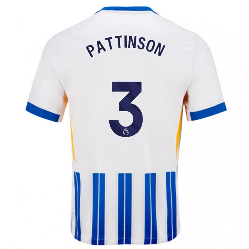 Danxen Kvinder Poppy Pattinson #3 Hvide Blå Nålestriber Hjemmebane Spillertrøjer 2024/25 Trøje T-Shirt