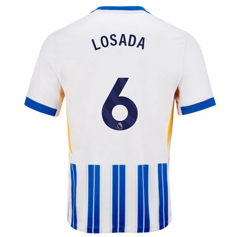 Danxen Kvinder Vicky Losada #6 Hvide Blå Nålestriber Hjemmebane Spillertrøjer 2024/25 Trøje T-Shirt