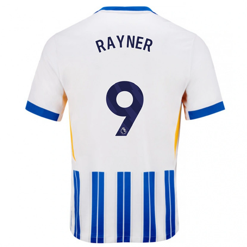 Danxen Kvinder Rebecca Rayner #9 Hvide Blå Nålestriber Hjemmebane Spillertrøjer 2024/25 Trøje T-Shirt