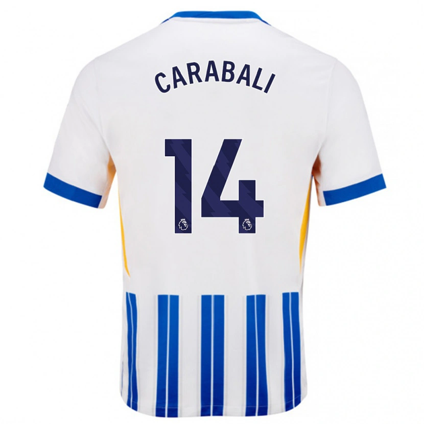 Danxen Kvinder Jorelyn Carabalí #14 Hvide Blå Nålestriber Hjemmebane Spillertrøjer 2024/25 Trøje T-Shirt