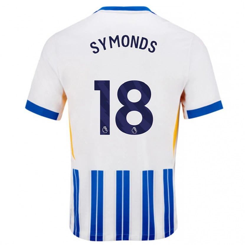 Danxen Kvinder Maisie Symonds #18 Hvide Blå Nålestriber Hjemmebane Spillertrøjer 2024/25 Trøje T-Shirt
