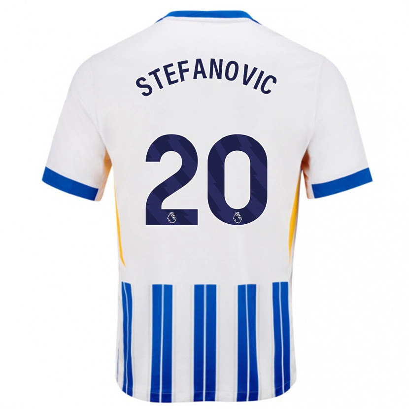 Danxen Kvinder Dejana Stefanović #20 Hvide Blå Nålestriber Hjemmebane Spillertrøjer 2024/25 Trøje T-Shirt