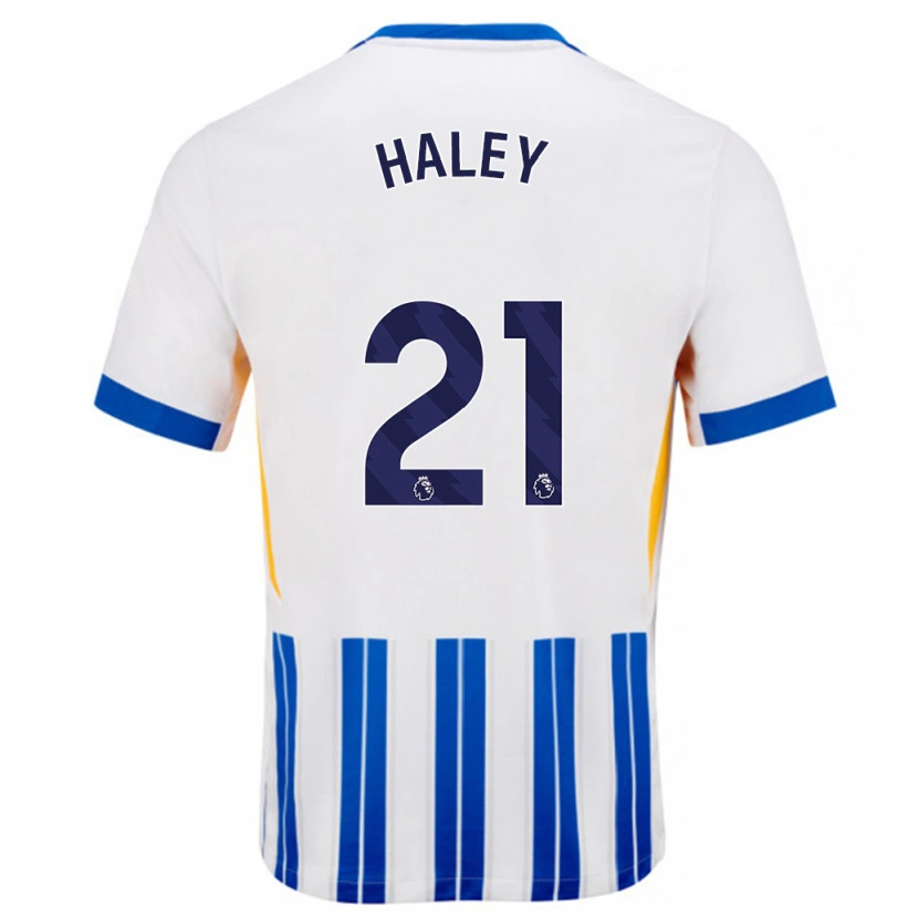 Danxen Kvinder Madison Haley #21 Hvide Blå Nålestriber Hjemmebane Spillertrøjer 2024/25 Trøje T-Shirt