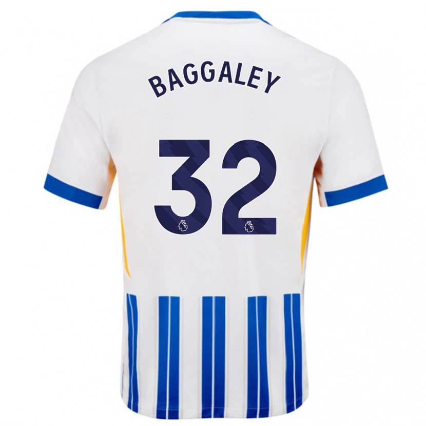 Danxen Kvinder Sophie Baggaley #32 Hvide Blå Nålestriber Hjemmebane Spillertrøjer 2024/25 Trøje T-Shirt